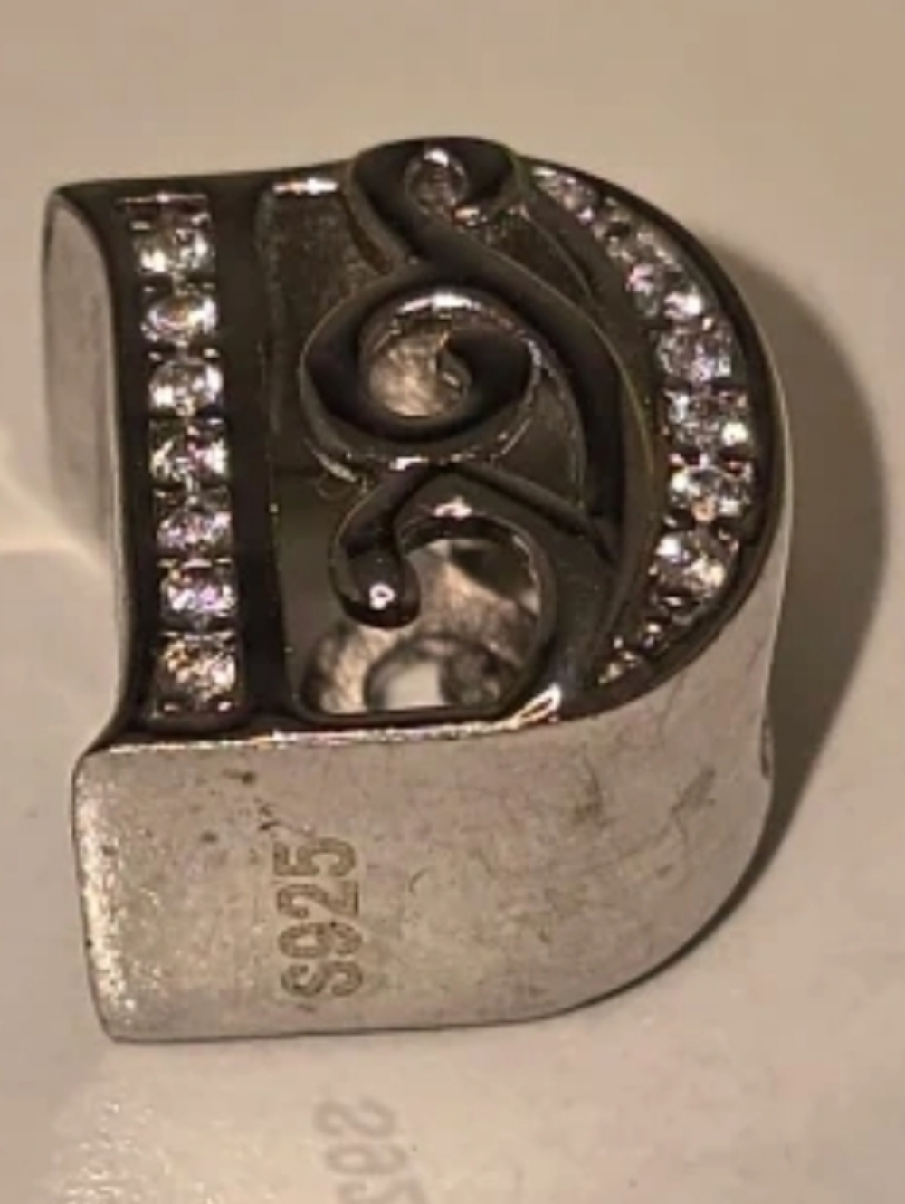 Sterling Silver 'D' Initial Charm with Clear Crystals - S925